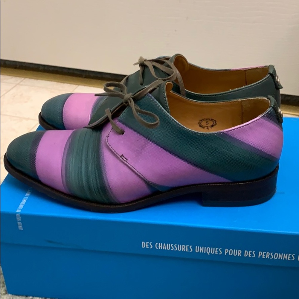Size 5 Fluevog Women’s Purple/Green Manhattan - Picture 6 of 8